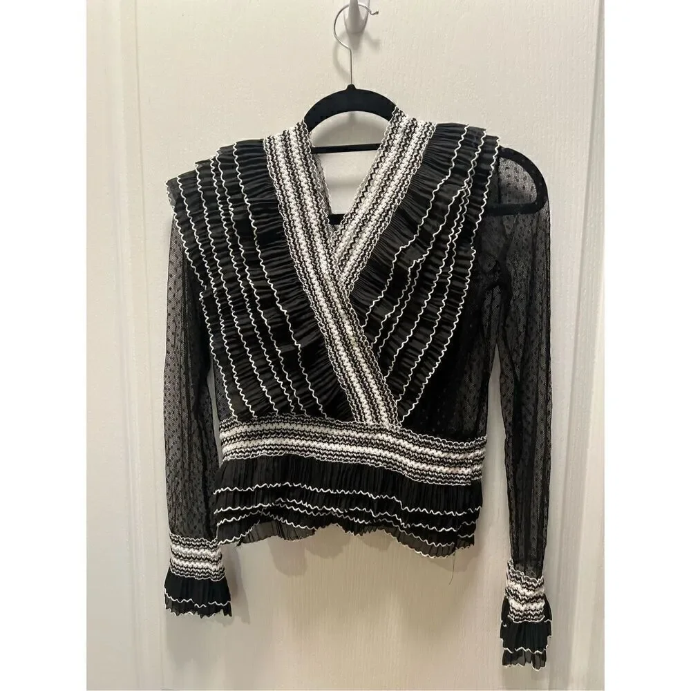 Calvin Tran Black Lace Chic Evening Top BLACK size 4 - Picture 6 of 7